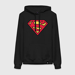 Толстовка-худи хлопковая женская Superman logo, цвет: черный