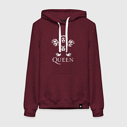 Толстовка-худи хлопковая женская QUEEN НА СПИНЕ, цвет: меланж-бордовый