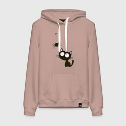 Толстовка-худи хлопковая женская Котик и паучек, цвет: пыльно-розовый