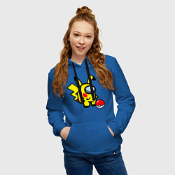 Толстовка-худи хлопковая женская Among us Pikachu and Pokeball, цвет: синий — фото 2