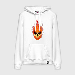 Толстовка-худи хлопковая женская Fire flame skull, цвет: белый