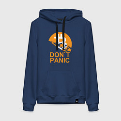 Толстовка-худи хлопковая женская БИТКОИН НЕ ПАНИКУЕМ, цвет: тёмно-синий