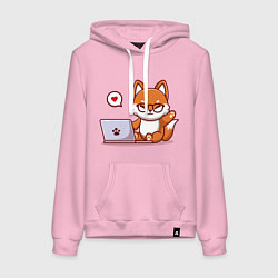 Толстовка-худи хлопковая женская Cute fox and laptop, цвет: светло-розовый