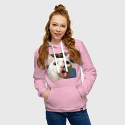 Толстовка-худи хлопковая женская Мем про кота, цвет: светло-розовый — фото 2