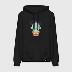 Толстовка-худи хлопковая женская I Love Cactus, цвет: черный