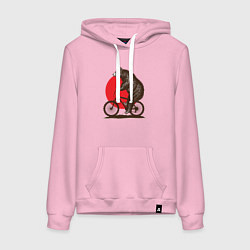 Толстовка-худи хлопковая женская Медведь на велосиеде, цвет: светло-розовый