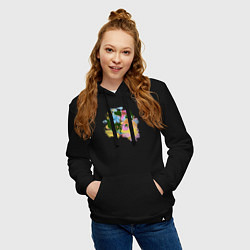 Толстовка-худи хлопковая женская Цветы акварель, цвет: черный — фото 2