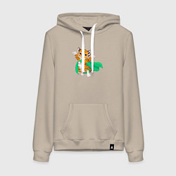 Толстовка-худи хлопковая женская Тигр Супергерой, цвет: миндальный