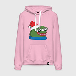 Толстовка-худи хлопковая женская Pepe, pepe happy, Пепе хеппи, pepe happy new year, цвет: светло-розовый