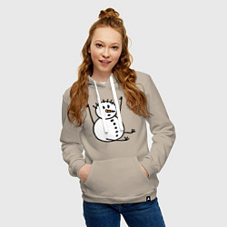 Толстовка-худи хлопковая женская Снеговик в дудл-стиле, цвет: миндальный — фото 2