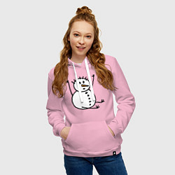 Толстовка-худи хлопковая женская Снеговик в дудл-стиле, цвет: светло-розовый — фото 2