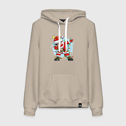 Толстовка-худи хлопковая женская DAB SANTA CLAUS В ГЕРЛЯНДЕ, цвет: миндальный