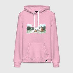 Толстовка-худи хлопковая женская Поход в горы, цвет: светло-розовый