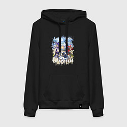 Толстовка-худи хлопковая женская ГЕРОИ В ТЕВАЙТЕ ГЕНШИН ИМПАКТ, цвет: черный