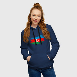Толстовка-худи хлопковая женская Флаг - Азербайджан, цвет: тёмно-синий — фото 2