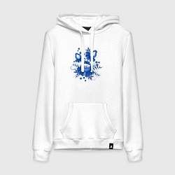 Толстовка-худи хлопковая женская Голубой орнамент Гжель, цвет: белый