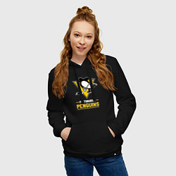 Толстовка-худи хлопковая женская Питтсбург Пингвинз , Pittsburgh Penguins, цвет: черный — фото 2
