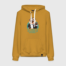 Толстовка-худи хлопковая женская Мопс в костюме, цвет: горчичный