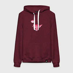 Толстовка-худи хлопковая женская Розовый динозаврик, цвет: меланж-бордовый