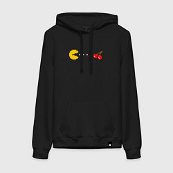 Толстовка-худи хлопковая женская Pac-man 8bit, цвет: черный