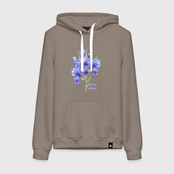 Толстовка-худи хлопковая женская Фиолетовые ирисы, цвет: утренний латте