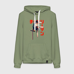 Толстовка-худи хлопковая женская Человек-бензопила на кресте, цвет: авокадо