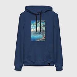 Толстовка-худи хлопковая женская Mount Fuji from Lake Yamanaka Гора Фудзи, цвет: тёмно-синий