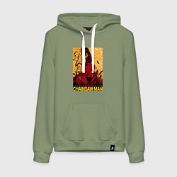 Толстовка-худи хлопковая женская CHAINSAW MAN DENJI, цвет: авокадо