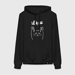 Толстовка-худи хлопковая женская Blink 182 Рок кот, цвет: черный