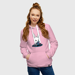 Толстовка-худи хлопковая женская Зайчонок обнял клубки The bunny hugged the balls, цвет: светло-розовый — фото 2