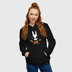 Толстовка-худи хлопковая женская Череп кролика с двумя морковками, цвет: черный — фото 2