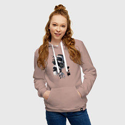 Толстовка-худи хлопковая женская Xbot 4000 в профиль с лого, цвет: пыльно-розовый — фото 2