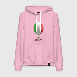 Толстовка-худи хлопковая женская 3d aerostat Italy flag, цвет: светло-розовый