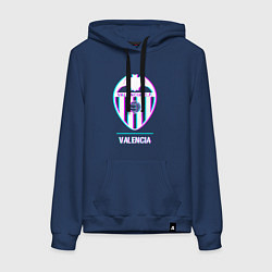 Толстовка-худи хлопковая женская Valencia FC в стиле Glitch, цвет: тёмно-синий