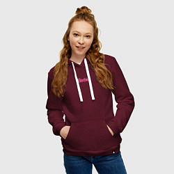 Толстовка-худи хлопковая женская Barbie mini logo, цвет: меланж-бордовый — фото 2