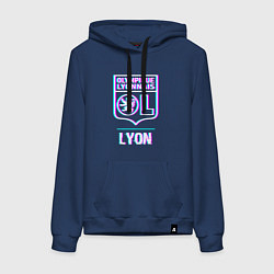 Толстовка-худи хлопковая женская Lyon FC в стиле Glitch, цвет: тёмно-синий