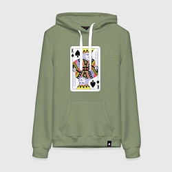 Толстовка-худи хлопковая женская Игральная карта - Король, цвет: авокадо