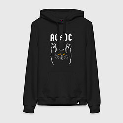 Толстовка-худи хлопковая женская AC DC rock cat, цвет: черный