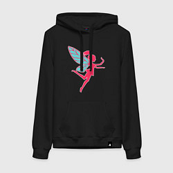 Толстовка-худи хлопковая женская Маленькая розовая фея, цвет: черный