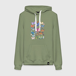 Женская толстовка-худи Волшебные бабочки акварелью