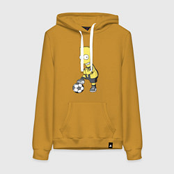 Толстовка-худи хлопковая женская Барт Симпсон - крутой футбольный форвард, цвет: горчичный