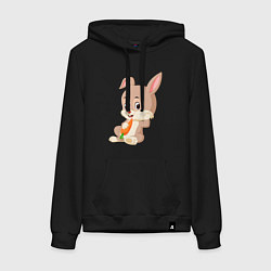 Толстовка-худи хлопковая женская Кролик с морковочкой, цвет: черный