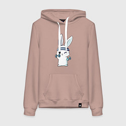 Толстовка-худи хлопковая женская Прикольный зайчишка пауэрлифтер, цвет: пыльно-розовый