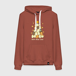 Толстовка-худи хлопковая женская Елка из котиков С мяу годом, цвет: кирпичный