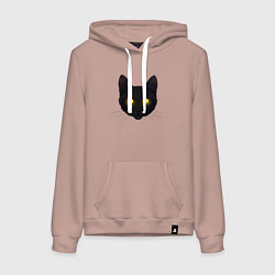 Женская толстовка-худи Черный кот с сияющим взглядом