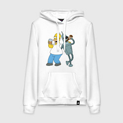 Толстовка-худи хлопковая женская Drunk Homer and Bender, цвет: белый