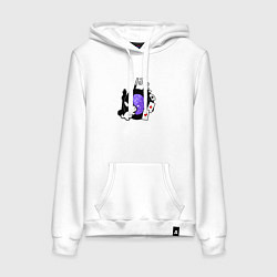 Толстовка-худи хлопковая женская Кролик смотрит на космос, цвет: белый