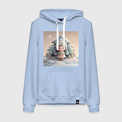 Толстовка-худи хлопковая женская Детский рисунок милая куколка девочка, цвет: мягкое небо