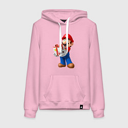 Толстовка-худи хлопковая женская Марио держит подарок, цвет: светло-розовый