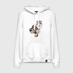 Толстовка-худи хлопковая женская Кошечка с цветами, цвет: белый